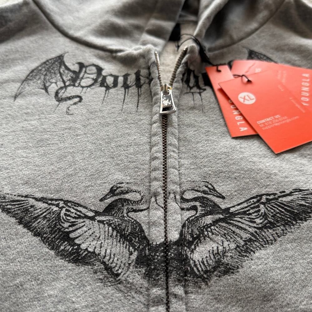 Men's Graphic Crewneck Sweatshirt - Gray Skull & Tattoo Prints - Picture 5 of 8